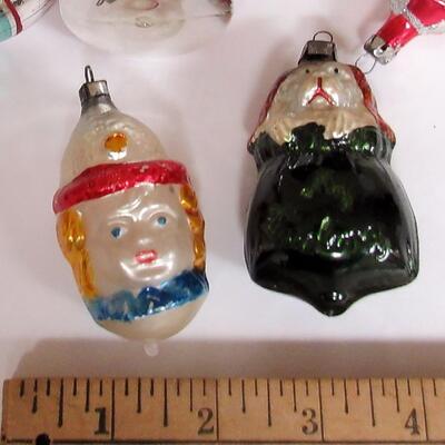 Lot of Vintage Glass Christmas Ornaments, Dog in Bag, Head, Indents, More