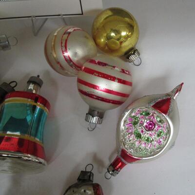 Lot of Vintage Glass Christmas Ornaments, Dog in Bag, Head, Indents, More