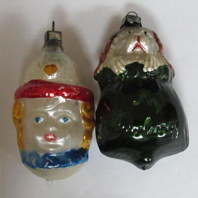 Lot of Vintage Glass Christmas Ornaments, Dog in Bag, Head, Indents, More