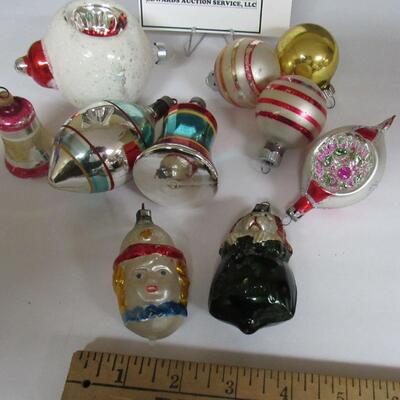 Lot of Vintage Glass Christmas Ornaments, Dog in Bag, Head, Indents, More