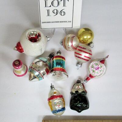Lot of Vintage Glass Christmas Ornaments, Dog in Bag, Head, Indents, More