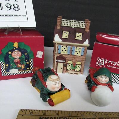 Vintage Dept 56 Lot, Merry Makers Elves in Boxes and Disney Parks Village Olde World Antiques II