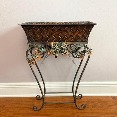 Iron Plant Stand With Removable Metal Basket