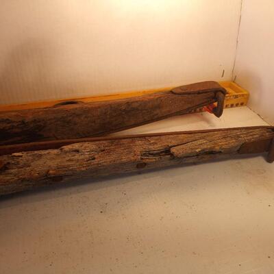 ts2879 - Vntg Pair 24â€ Primitive Horse Hamess Collar Harness Cast Iron Wood Western thick tough and very good condition