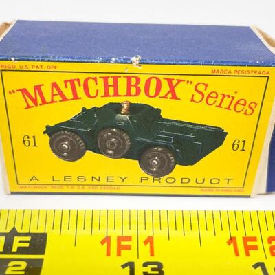 VINTAGE LESNEY MATCHBOX SERIES NO. 61 - ARMY FERRET SCOUT CAR W/ BOX