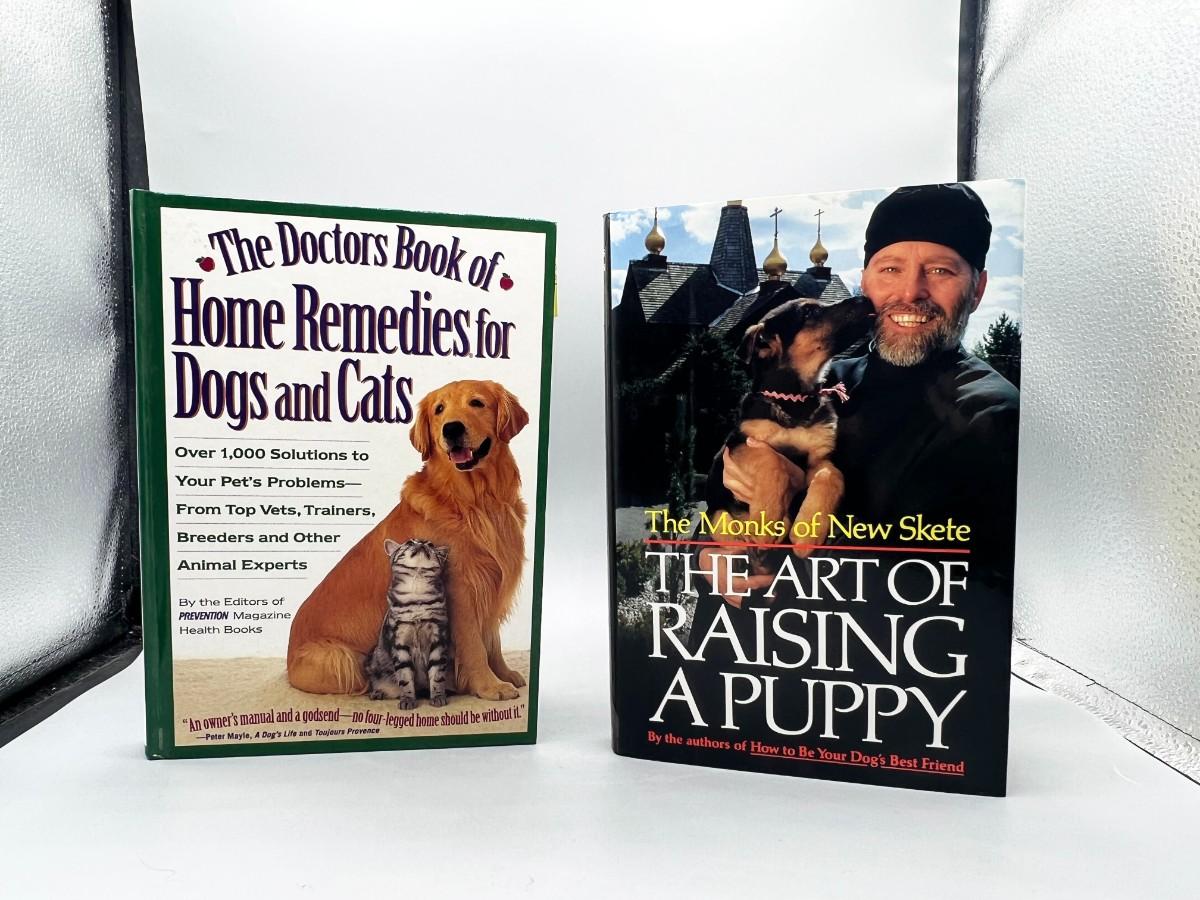 pair-of-animal-care-books-home-remedies-for-dog-and-cats-monks-of-new-skete-the-art-of-raising