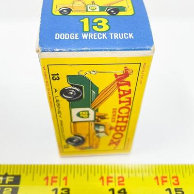 VINTAGE LESNEY MATCHBOX SERIES NO. 13 - BP DODGE WRECK TRUCK W/BOX