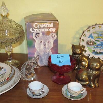 LOT 6 - ACCESSORIES, CRYSTAL CREATIONS, SMALL PORCELAIN TEA CUPS ETC