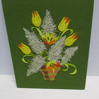 Detailed Unframed Floral Needlework Art