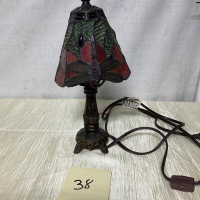 Small stain glass metal lamp about 12 inches tall