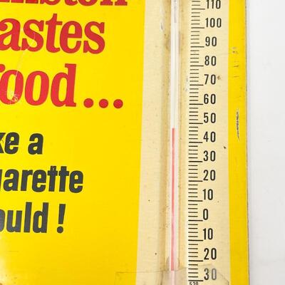VINTAGE WINSTON CIGARETTES METAL SIGN W/ THERMOMETER - 6â€ x 13â€