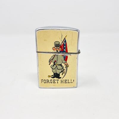 VINTAGE â€œFORGET HELL!â€ CIVIL WAR CONFEDERATE STYLE LIGHTER - MADE IN JAPAN