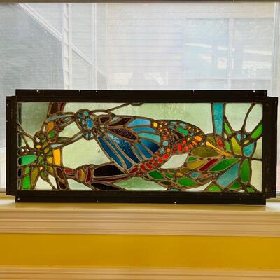 Large Stained Glass Window ~ Floral & Butterfly ~ Excellent Condition ~ Vertical or Horizontal