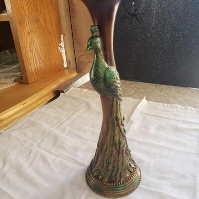 Peacock candle stand 16 inch tall with candle