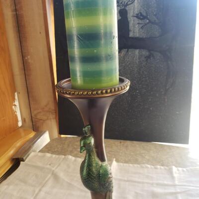 Peacock candle stand 16 inch tall with candle