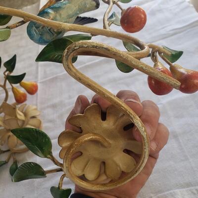 Candleholder birds metal hand painted large