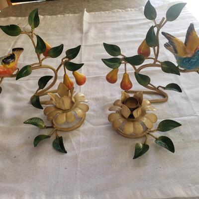 Candleholder birds metal hand painted large