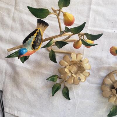 Candleholder birds metal hand painted large