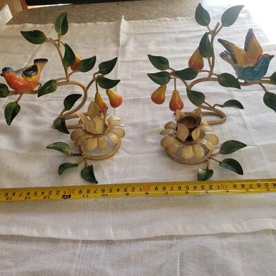 Candleholder birds metal hand painted large