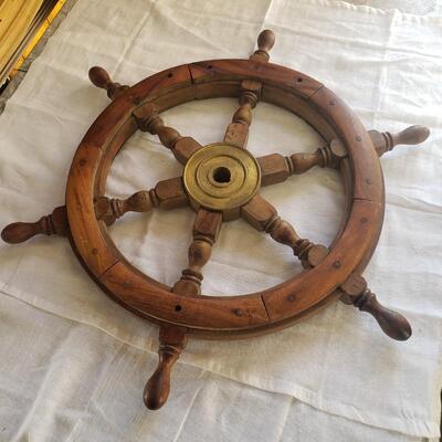 Ship wheel wood brass 26 inch