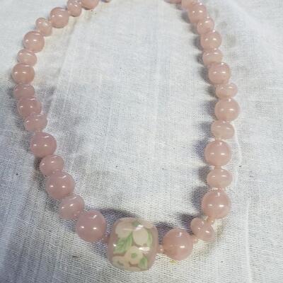 Pink baklite necklace 20 inch flowers