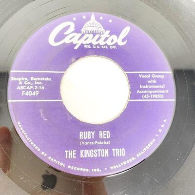 45 RPM THE KINGSTON TRIO F4049 "RUBY RED/TOM DOOLEY" VINYL RECORD SINGLE