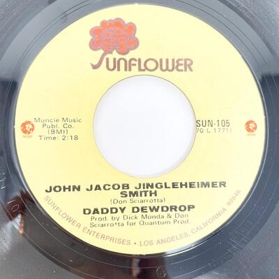 45 RPM DADDY DEWDROP SUN-105 "JOHN JACOB JINGLEHEIMER SMITH/CHICK-A-BOOM" VINYL RECORD SINGLE