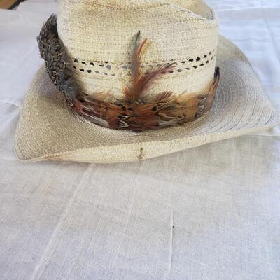 Cowboy hat large a bit rough condition nice feathers