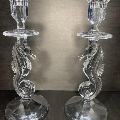 Pair of Waterford SeaHorse Pillar Candlesticks With Boxes