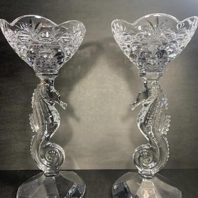 Pair of Waterford Crystal Seahorse Candlesticks artist signed