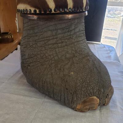 Elephant foot zebra hide copper art container