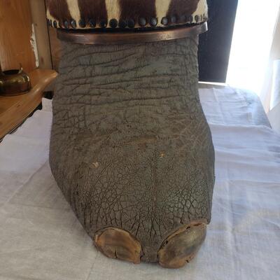 Elephant foot zebra hide copper art container