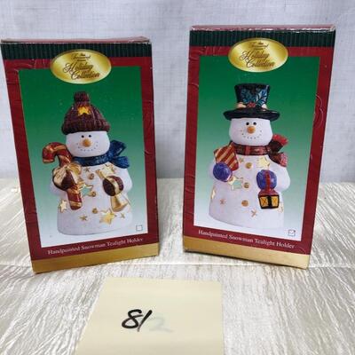 Hand painted snowman tea light holders