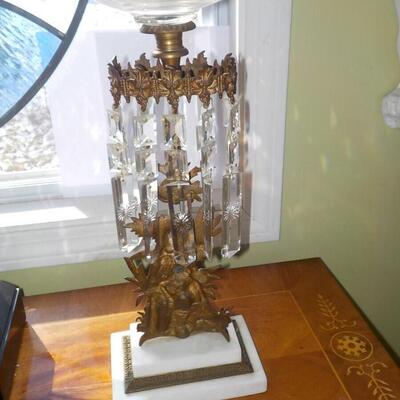 22 inch Victorian Era Crystal & Bronze Cherub candle holder.