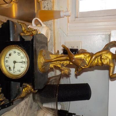 1900's Mantle Clock with bronze statue..