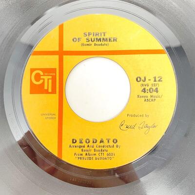 45 RPM DEODATO OJ-12 â€œSPIRIT OF SUMMER/ALSO SPRACH ZARATHUSTRAâ€ VINYL RECORD SINGLE