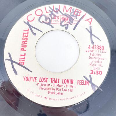 45 RPM BILL PURSELL 4-43380 â€œYOU LOST THAT LOVIN FEELINâ€™/QUIET NIGHT OF QUIET STARSâ€ VINYL RECORD SINGLE