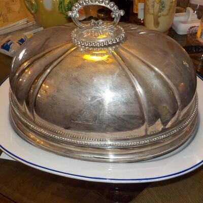 Super Large Silver plate Turkey Cover and ceramic base.