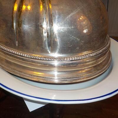 Super Large Silver plate Turkey Cover and ceramic base.