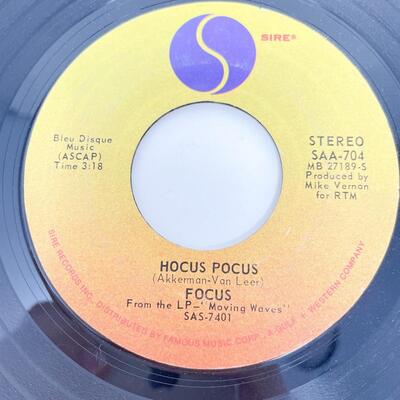 45 RPM FOCUS SAA-704 â€œHOCUS POCUS/HOCUS POCUS 2â€ VINYL RECORD SINGLE