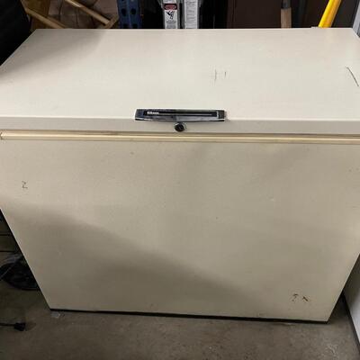 D5 deep freezer, seal needs cleaning and top lining is sagging, but works well. 21.5 d, 41â€ w, 34.5 tall