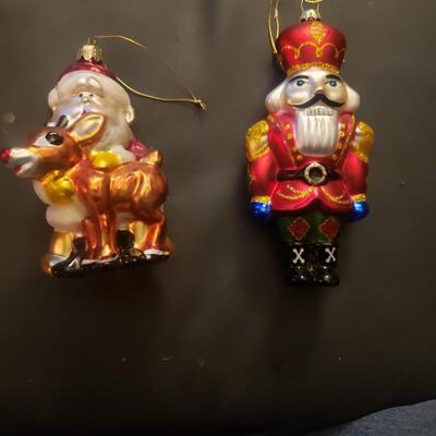 2 Mercury glass Christmas ornaments Santa rudolph &toy soldier