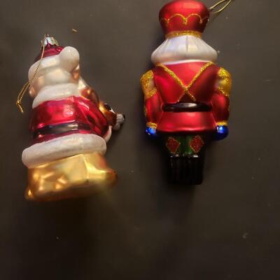 2 Mercury glass Christmas ornaments Santa rudolph &toy soldier