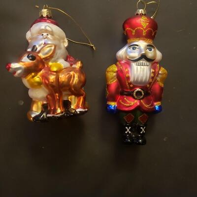 2 Mercury glass Christmas ornaments Santa rudolph &toy soldier