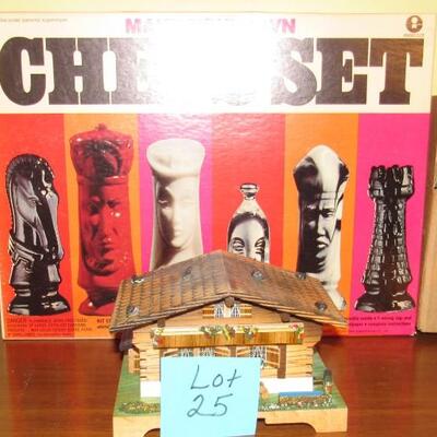 LOT 25 - MAKE YOUR OWN CHESS SET , MUSICAL WOOD HOUSE