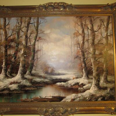 LOT 48 - LARGE FRAMED SIGNED ORIGINAL OIL PAINTING ON CANVAS SCENIC VIEW