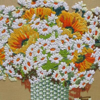 Detailed Framed Floral Needlework Art