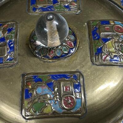Vintage Chinese Enamel Cloisonne Box with Glass Finial