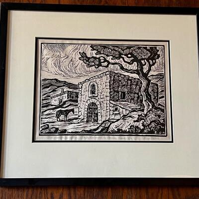 Birger Sandzen RARE BLOCK PRINT Old Reservoir, Central City
