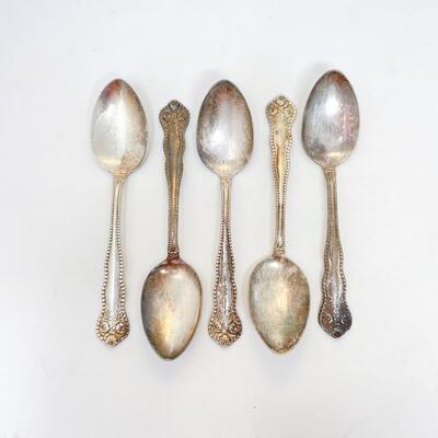 ANTIQUE SILVERPLATE SPOONS SET OF 5 - MARKED â€œM.H.M.-Xâ€